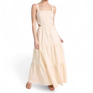 PAIGE Anthropologie Shadi Open Back Linen Blend Maxi Dress in Antique Paper